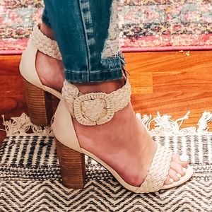Cream Stacked Heels w braid accent